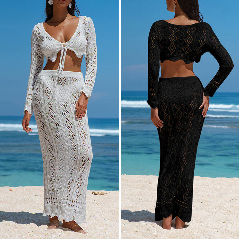 Damen Strick-Maxi-Set mit verstellbarem Bund und Schleifenverschluss Drune