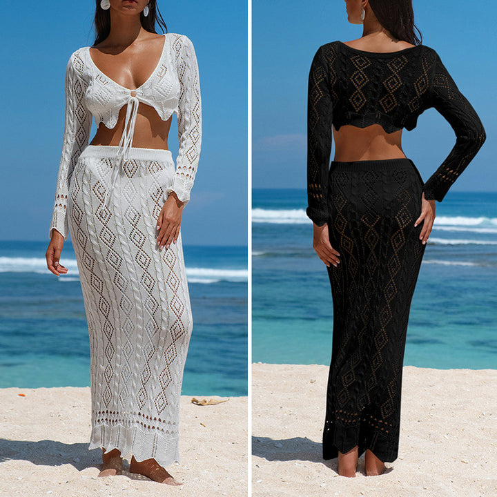 Damen Strick-Maxi-Set mit verstellbarem Bund und Schleifenverschluss Drune