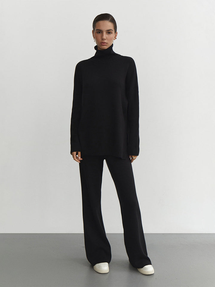 Damen Weit geschnittenes Strick-Pullover-Set mit hohem Kragen und komfortabler Passform Drune