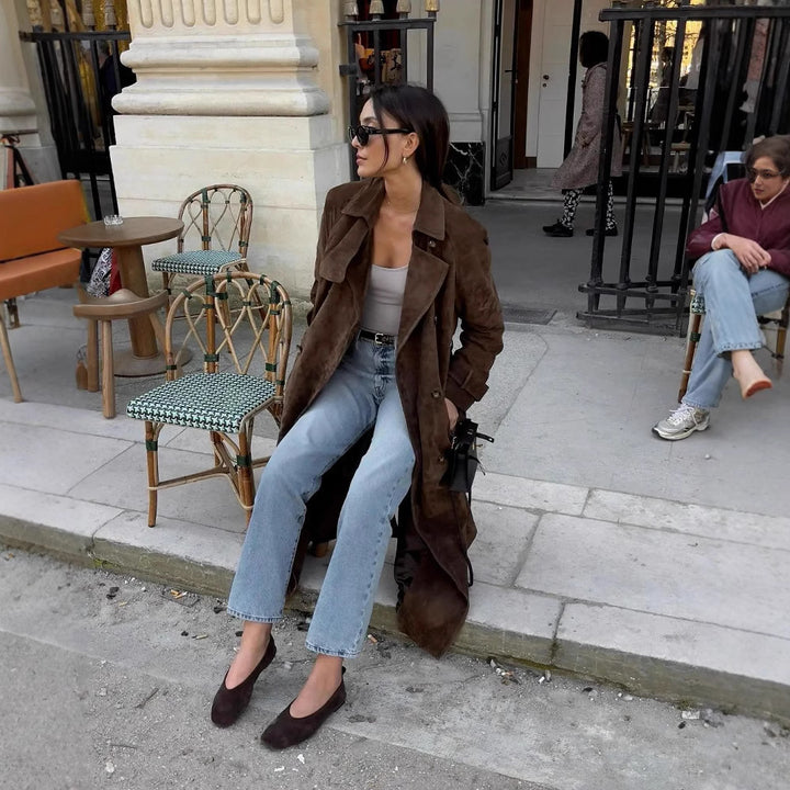 Damen eleganter Trenchcoat mit gefüttertem Kragen und praktischen Taschen Drune