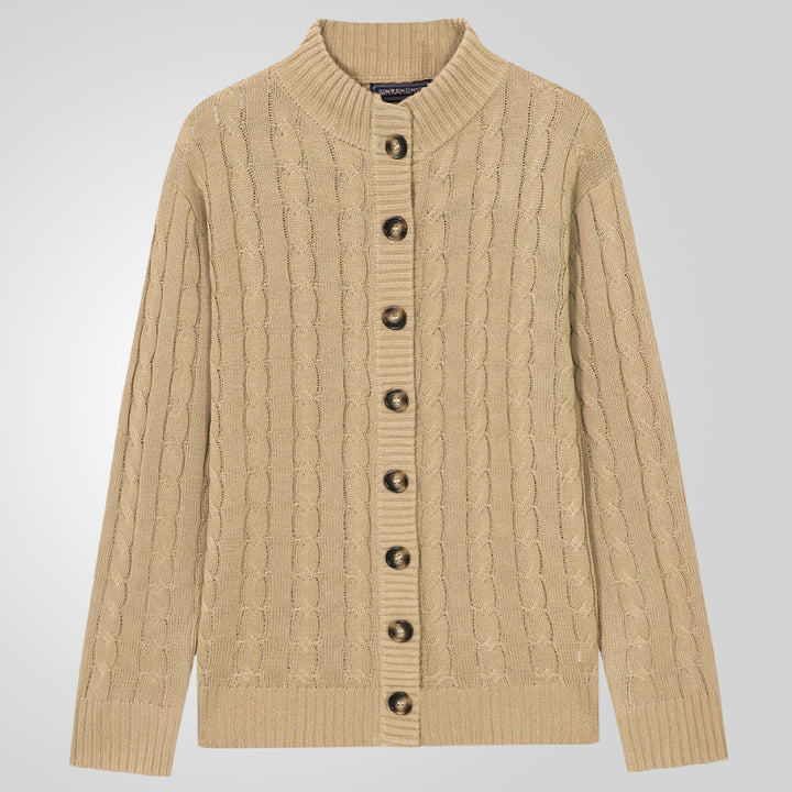Herren Strickjacke mit Zopfmuster und umschlagbarem Kragen Drune
