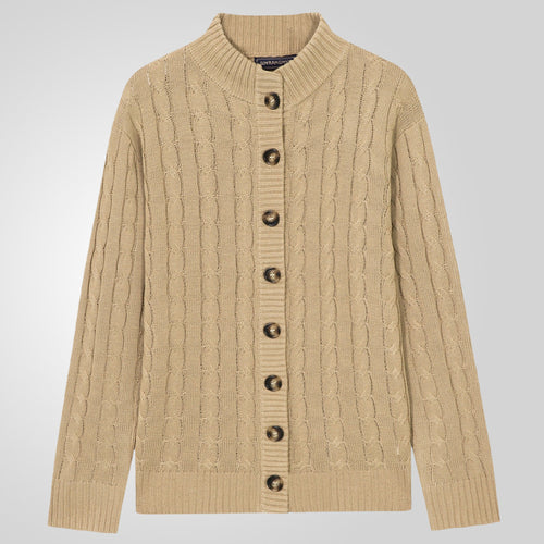 Herren Strickjacke mit Zopfmuster und umschlagbarem Kragen Drune