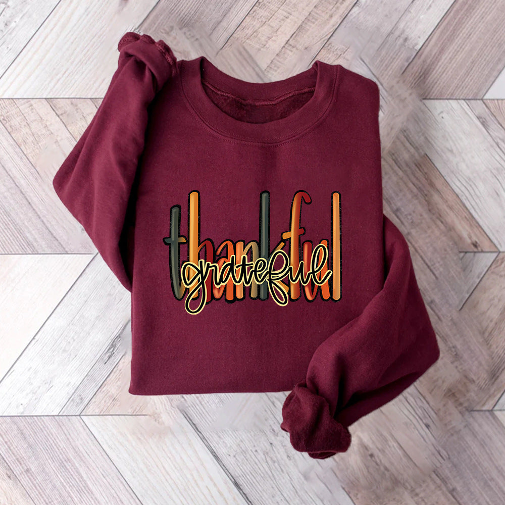 Damen Sweatshirt mit kreativem "thankful" Schriftzug und bequemer Passform Drune