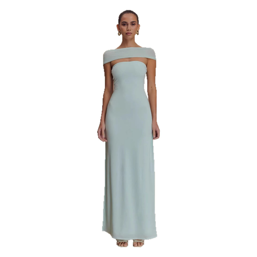 Damen Elegantes bodenlanges Kleid mit schulterfreiem Design Drune