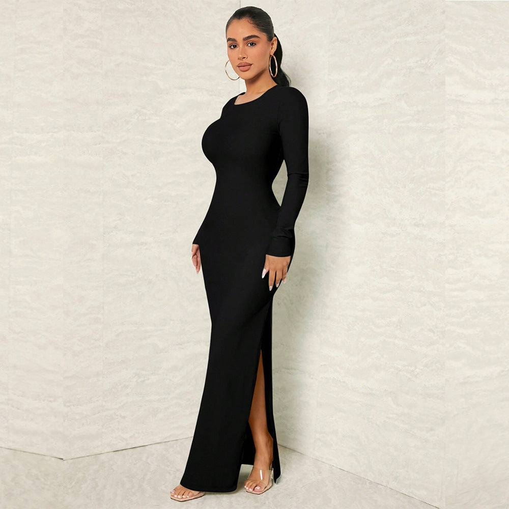 Damen Elegantes langärmliges Maxikleid Drune