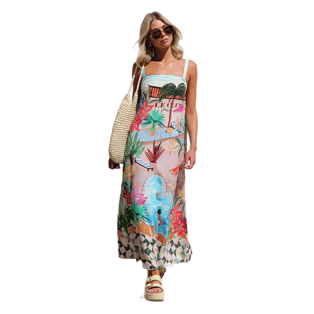 Damen Sommerliches Maxikleid mit buntem Print und luftiger Passform Drune