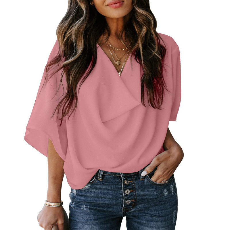 Damen lässiges Oversized-Oberteil mit drapiertem V-Ausschnitt Drune