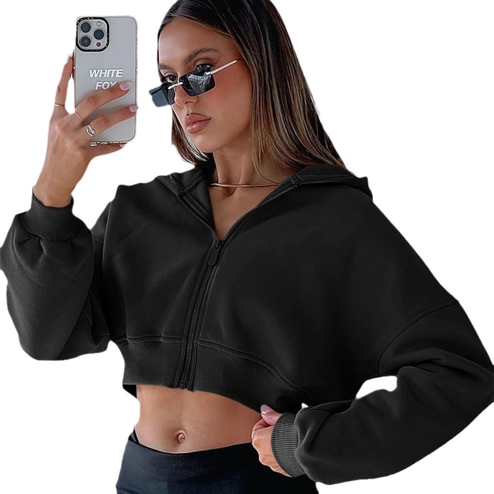 Damen trendige cropped Kapuzenjacke Drune