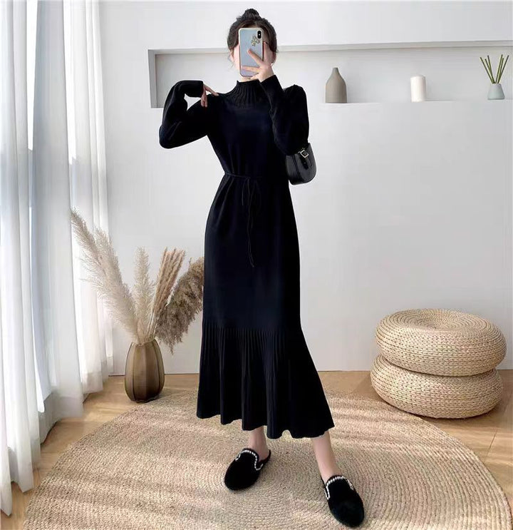 Damen Strickkleid mit Rippstruktur und Taillengürtel Drune