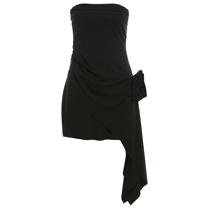 Damen kurzes Wickelkleid mit Blumenapplikation Drune