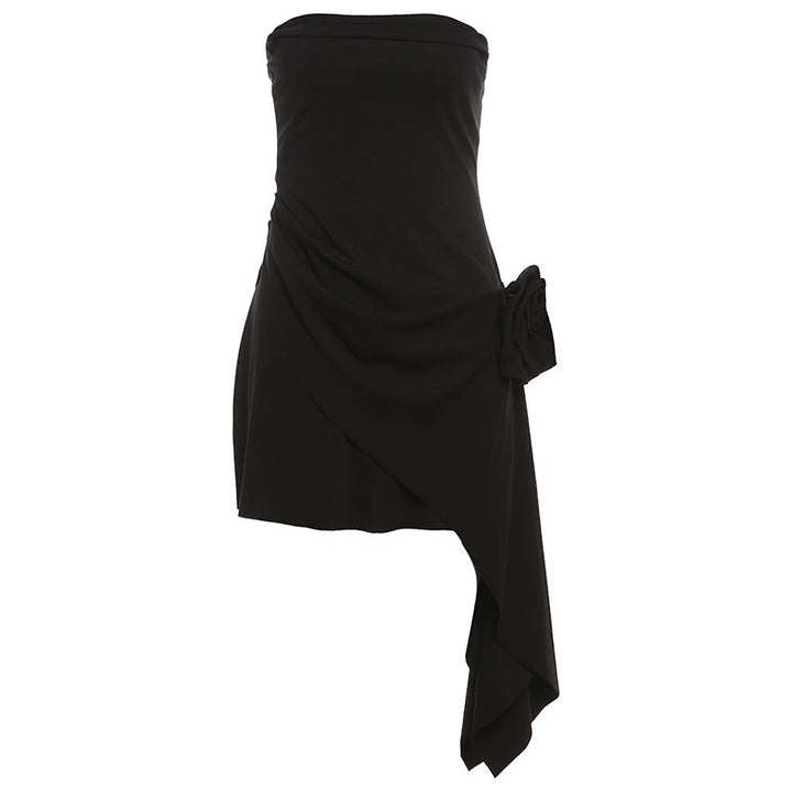 Damen kurzes Wickelkleid mit Blumenapplikation Drune