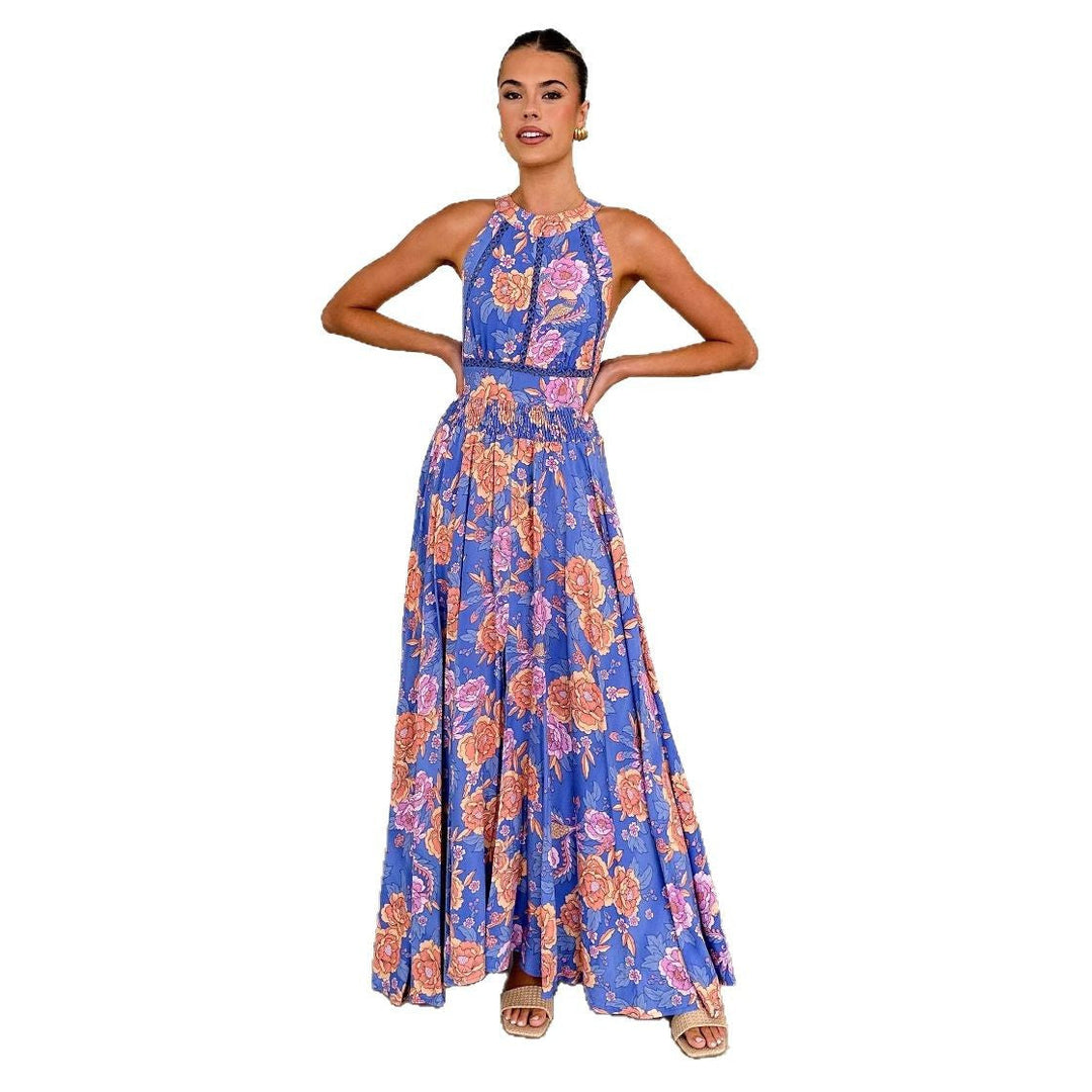 Damen Maxikleid mit elegantem floralem Design und schwingendem Rock Drune