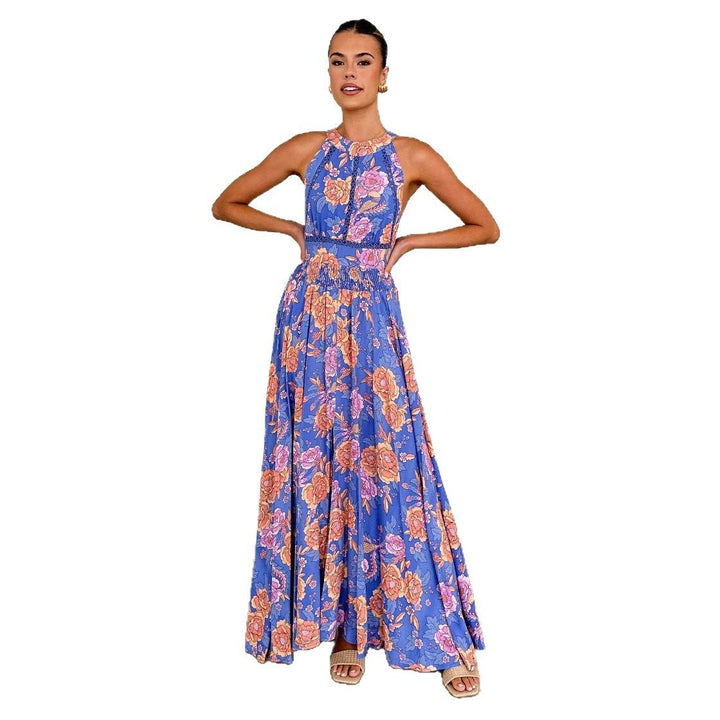 Damen Maxikleid mit elegantem floralem Design und schwingendem Rock Drune