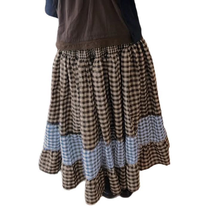 Damen Rock mit voluminösem Rüschensaum und kariertem Design Drune