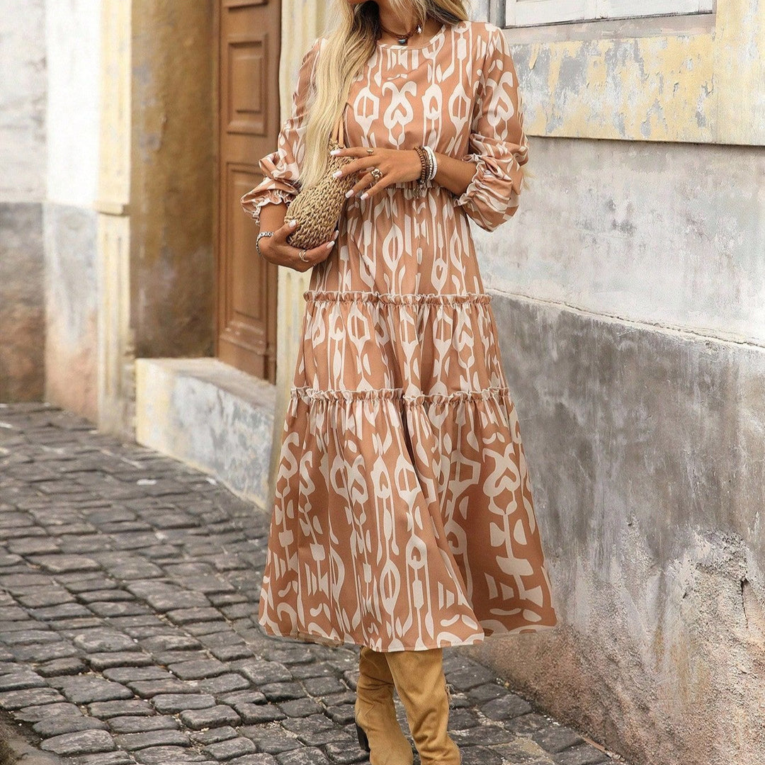 Damen Maxi-Kleid mit voluminösen Ärmeln und feinem Druck Drune