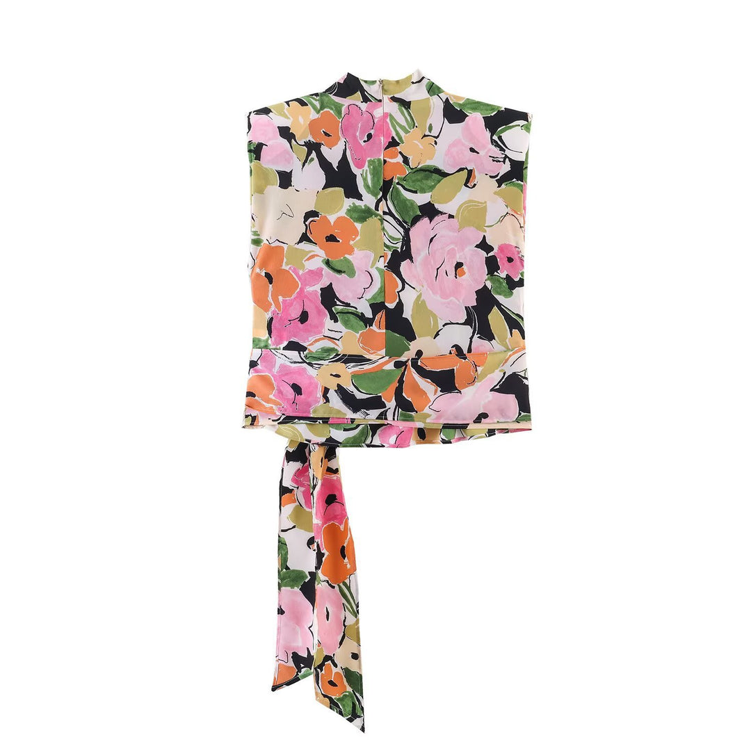 Damenbluse mit floralem Muster und eleganter Knüpfung Drune