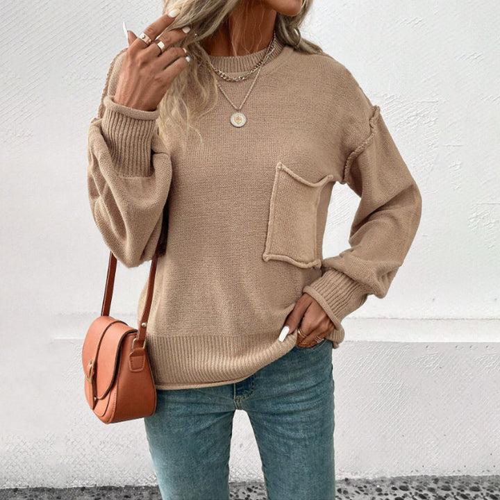 Damen Strickpullover mit praktischer Brusttasche und lässigem Schnitt Drune