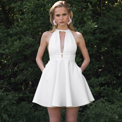 Damen Elegantes Halterkleid mit offenem Ausschnitt Drune