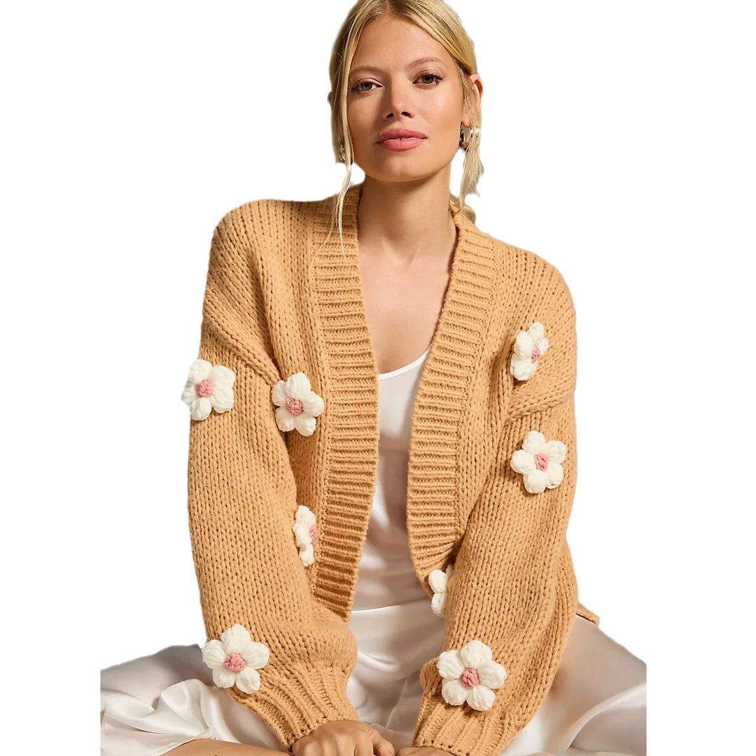Damen Strickjacke mit Blumenapplikationen Drune