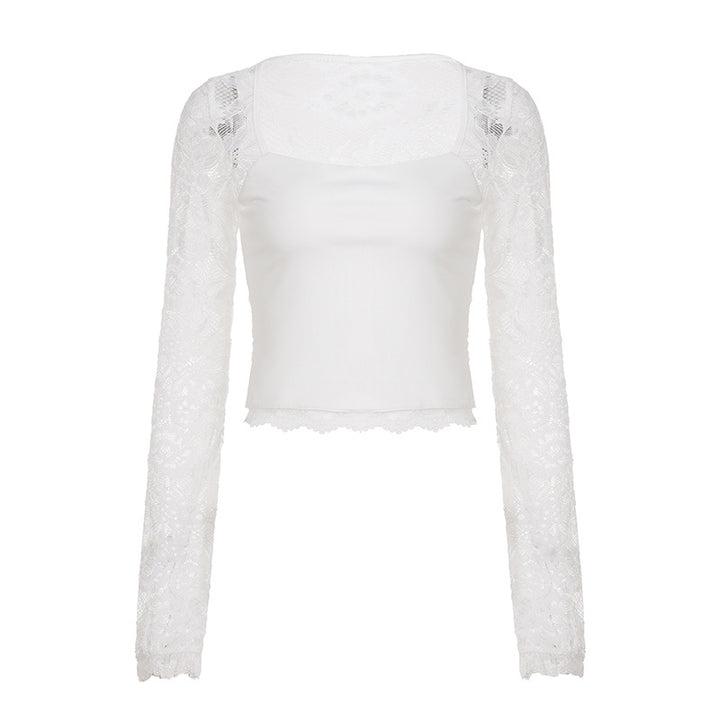 Damen kurzärmeliges Oberteil mit eleganten Spitzenärmeln und raffiniertem Design Drune