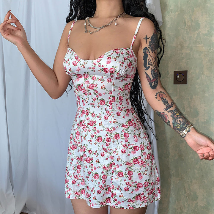 Damen Blumengesäumtes Minikleid mit verstellbaren Trägern und femininem Schnitt Drune