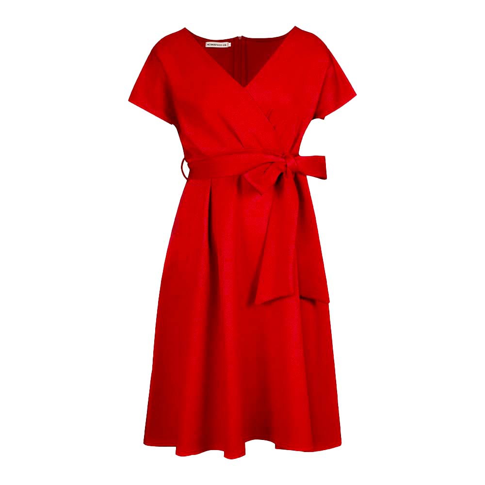 Damen Wickelkleid mit elegantem V-Ausschnitt und Gürtel Drune
