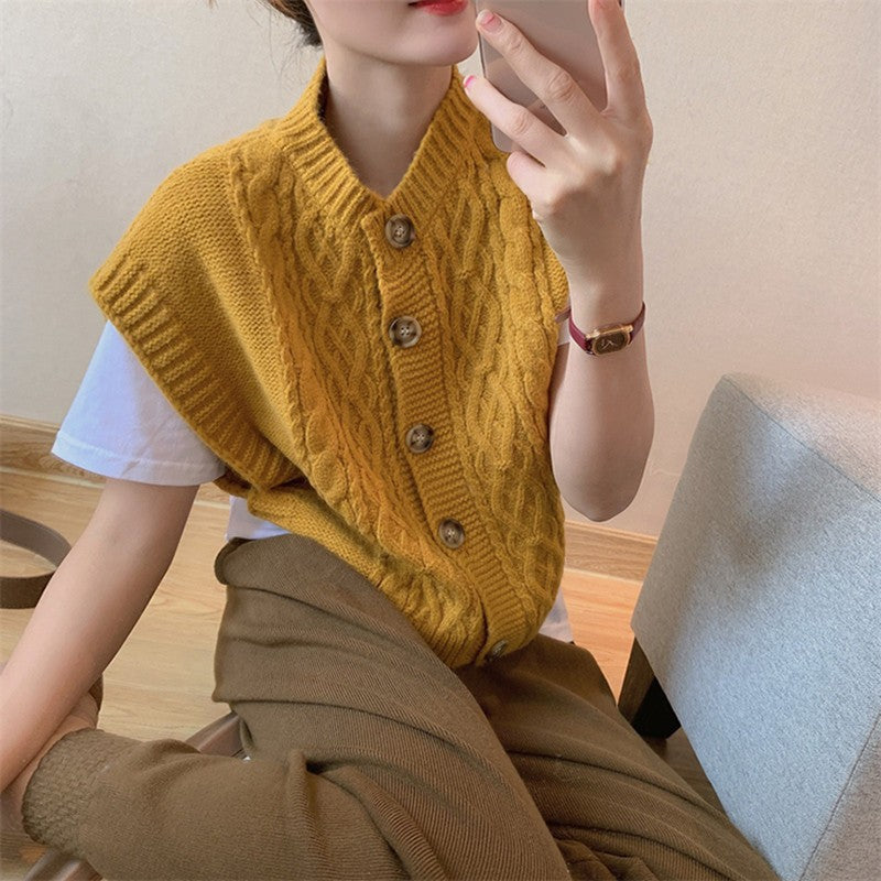 Damen Strickpullover mit Knopfleiste und Zopfmuster Drune
