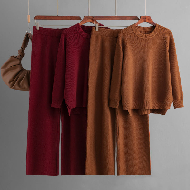 Damen lässiges Strick-Lounge-Set mit weitem Oberteil und bequemen Hosen Drune