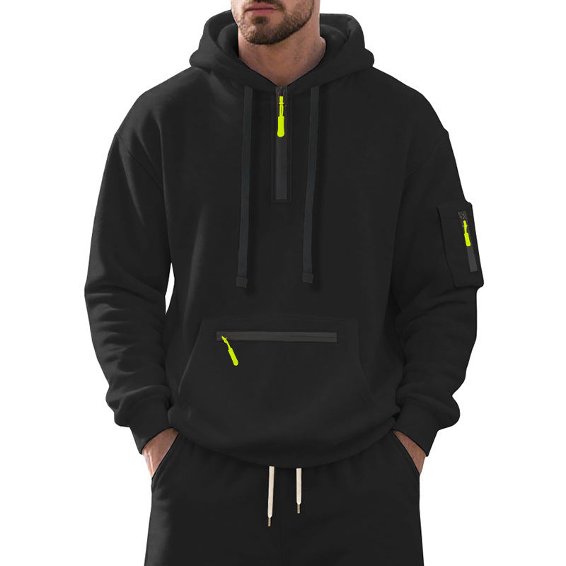Herren nan funktionaler Kapuzenpullover mit kurzem Frontreißverschluss, wasserabweisenden Zippern und Utility-Ärmeltasche Drune