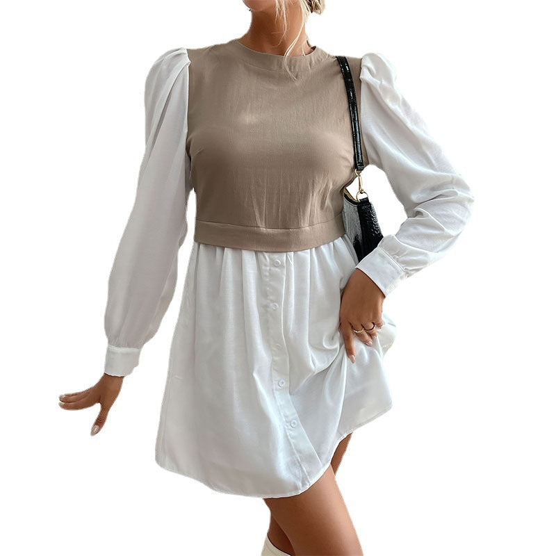 Damen Kleid mit kontrastierenden Ärmeln im Blusenstil Drune