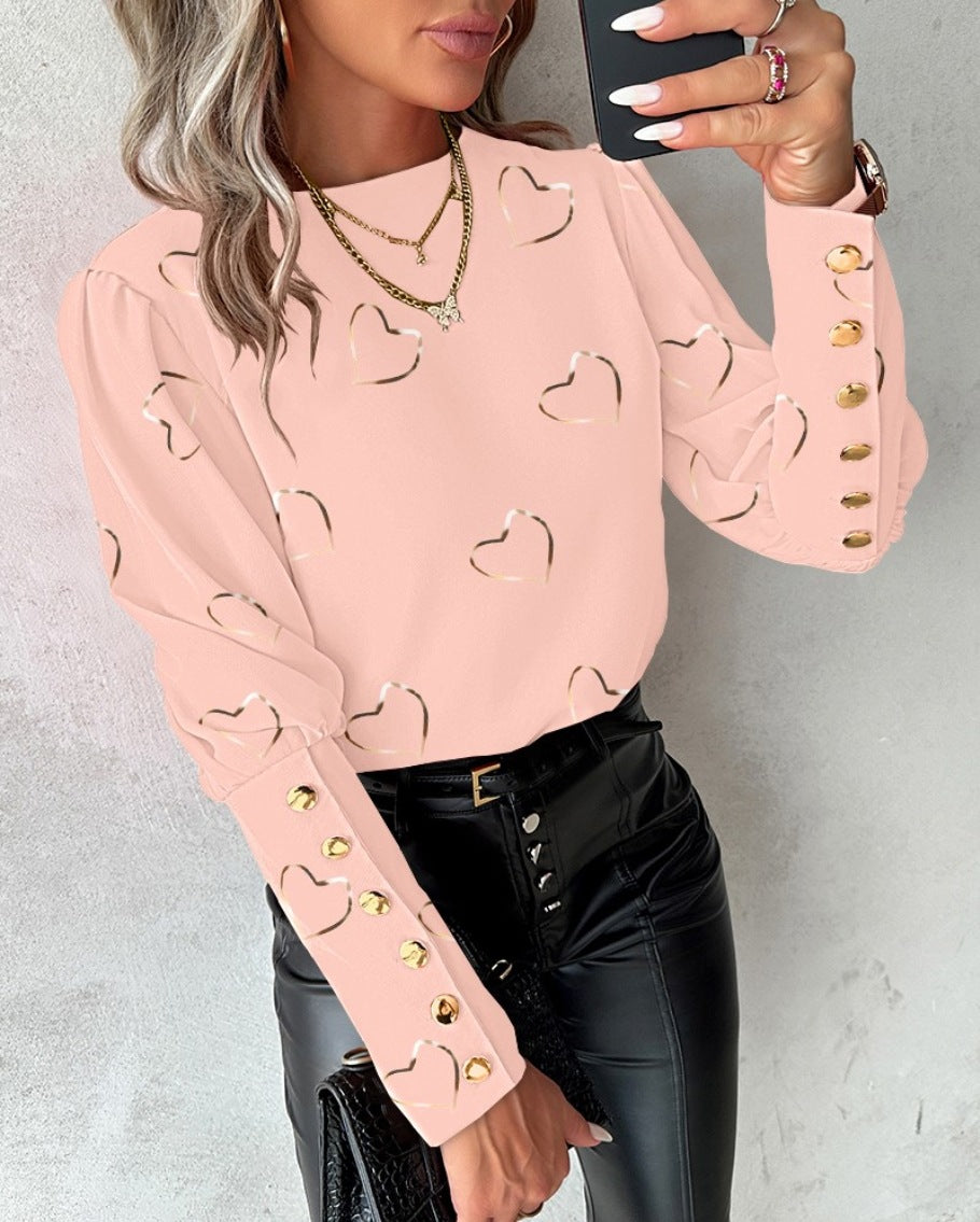 Drune Langarm Rundhals Knopfshirt für Damen