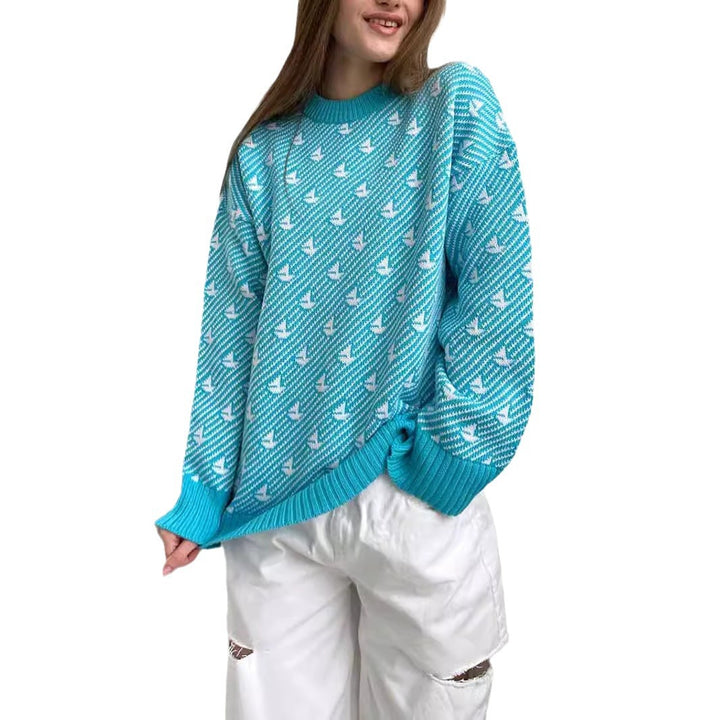 Damen Gemusterter Oversized Pullover aus hochwertiger Baumwolle Drune