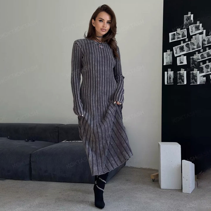 Damen Maxikleid mit Streifenstruktur und elegantem Schnitt Drune