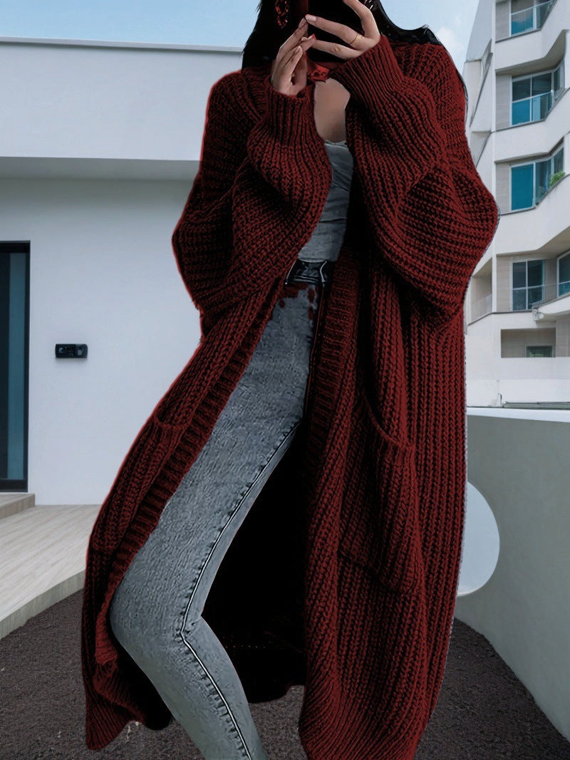 Damen Grobstrickmantel mit lässigen Taschen und offenem Design Drune
