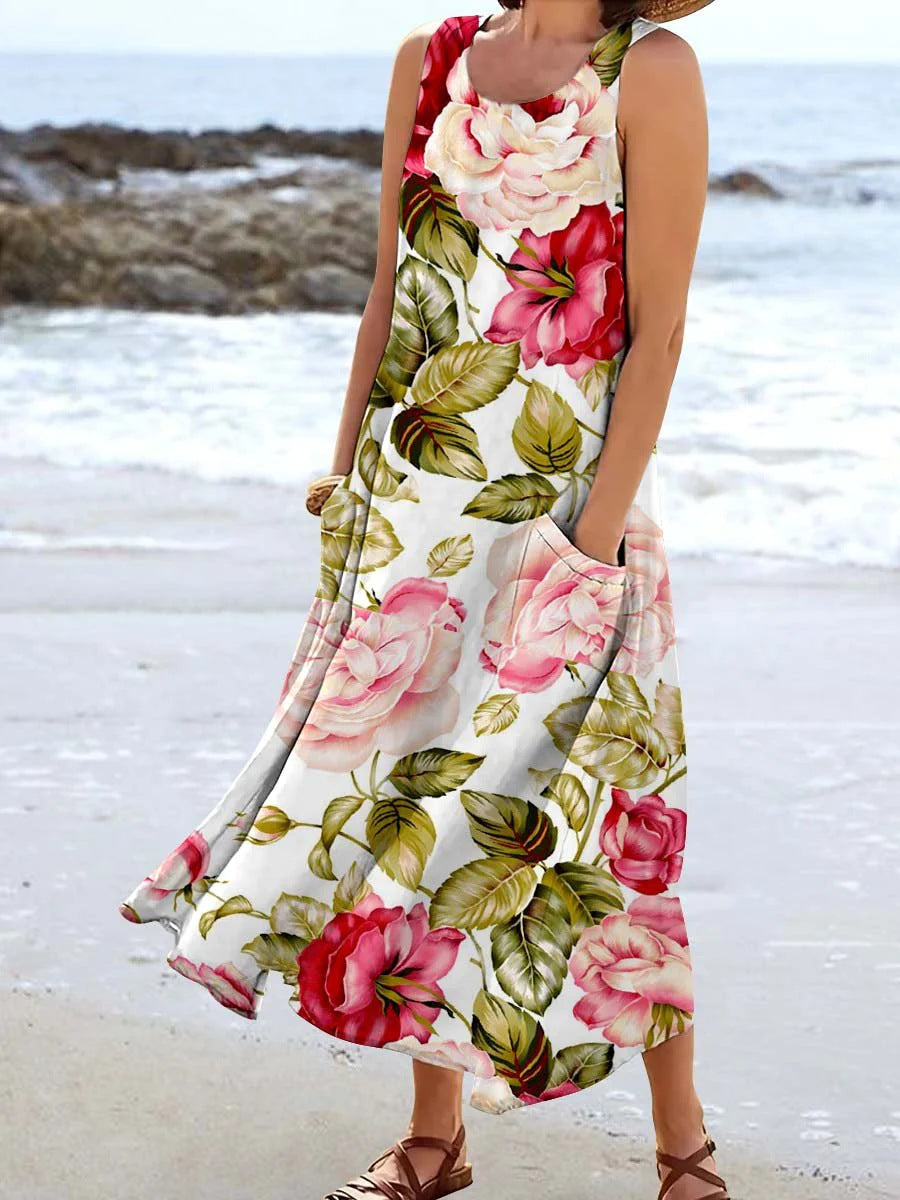 Damen Maxikleid mit floralem Muster und praktischen Taschen Drune