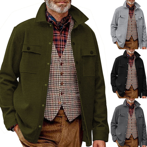Herren nan Wollmix-Überhemdjacke mit Pattentaschen verdeckter Druckknopfleiste und Hemdkragen Drune