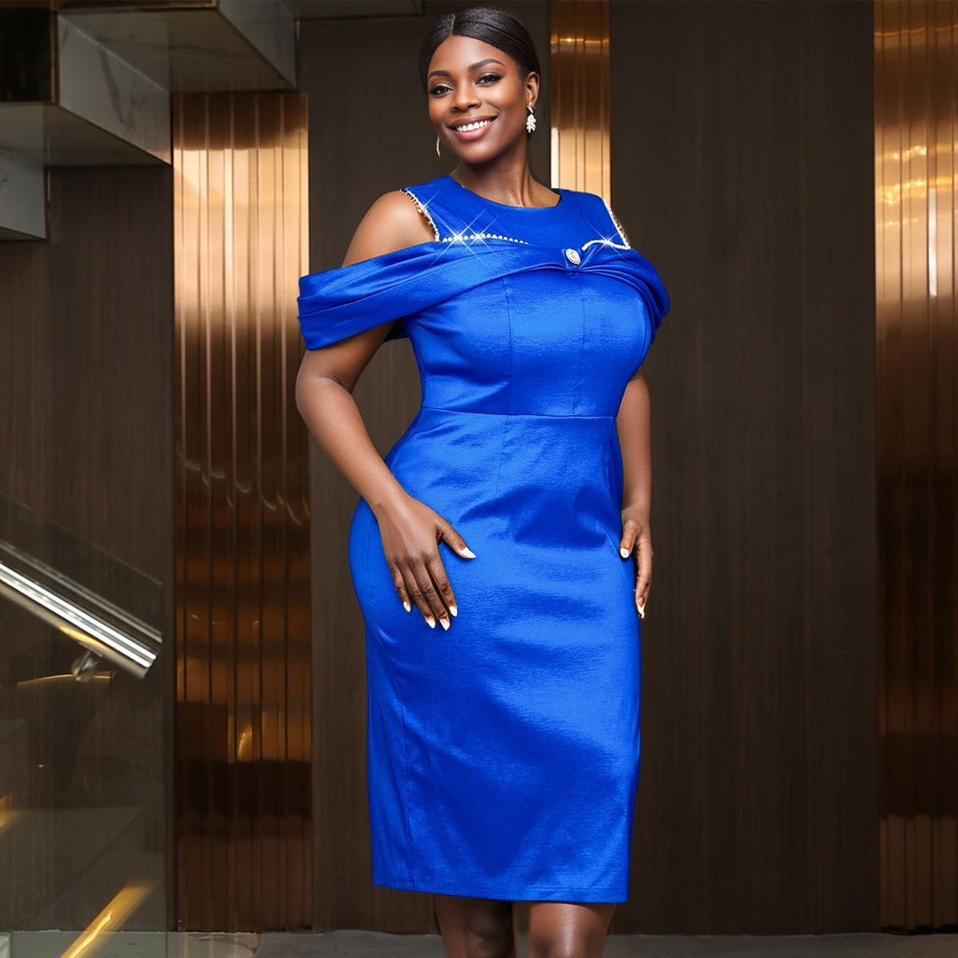Damen Elegantes Cocktailkleid mit asymmetrischem Schulterdesign und schimmerndem Akzent Drune