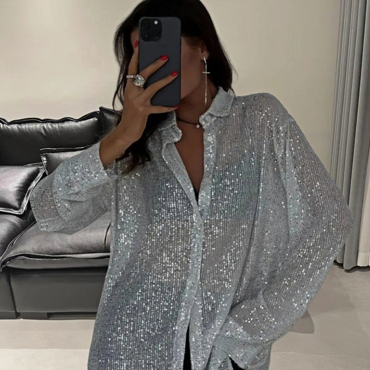 Damen Glitzerndes Oversized-Hemd mit Pailletten Drune