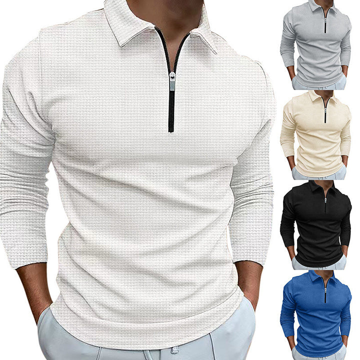 Herren Sportliches Langarm-Henley-Shirt mit Reißverschluss und strukturierter Oberfläche Drune