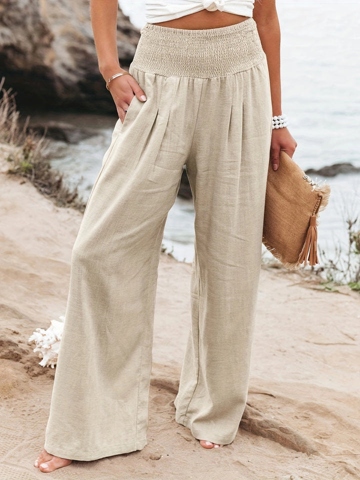 Damen Lange, weite Leinenhose mit elastischem Bund Drune
