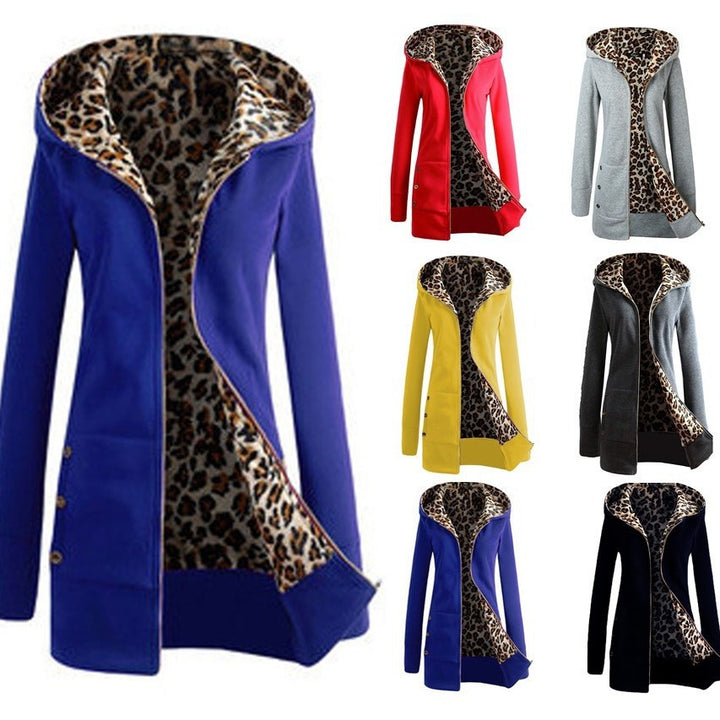 Damen Sportliche Longjacke mit leopardenmuster innen Drune