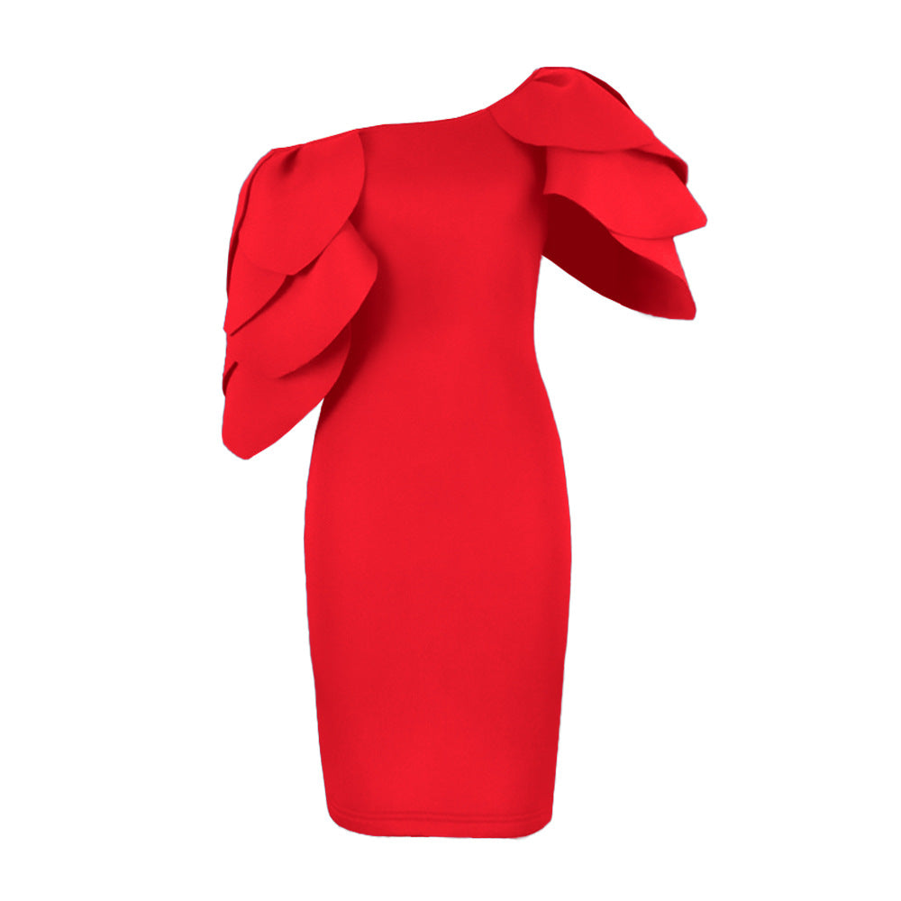 Damen figurbetontes Kleid mit asymmetrischen Rüschen Drune