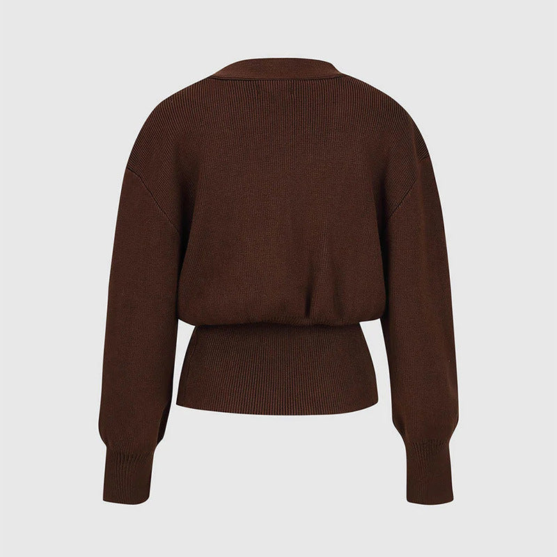Damen modische Strickjacke mit tiefem V-Ausschnitt und eleganter Knopfleiste Drune