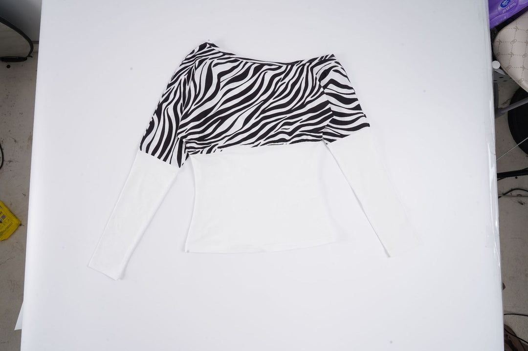 Damen asymmetrisches Oberteil mit trendigem Zebra-Design und langem Arm Drune