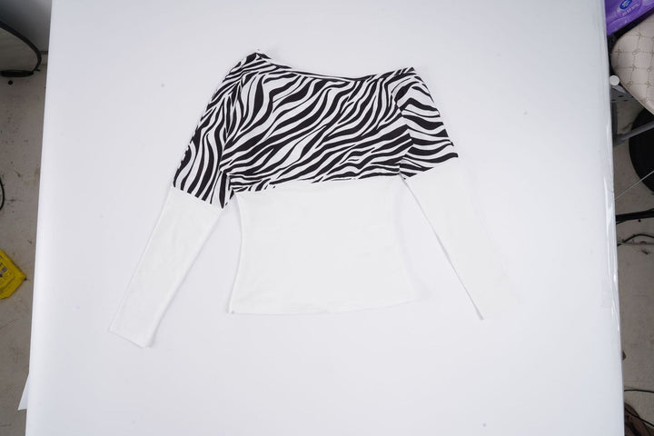 Damen asymmetrisches Oberteil mit trendigem Zebra-Design und langem Arm Drune