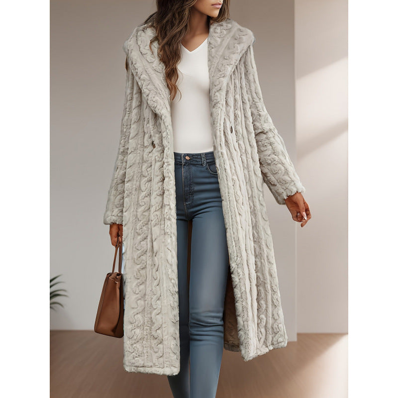 Damen Strickmantel mit Oversized-Kragen und originellen Zopfmuster Drune