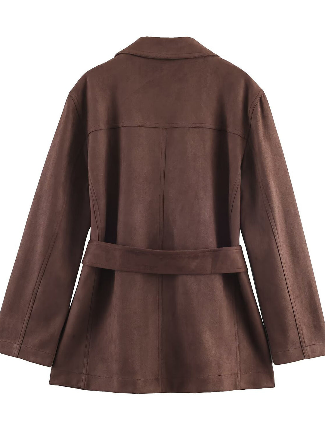 Damen eleganter Blazerjacke aus Kunstleder mit Taillengürtel Drune
