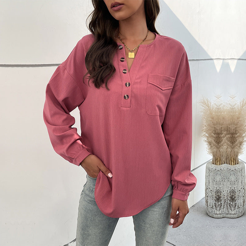 Damen Bluse mit dekorativen Knopfdetails und Brusttasche Drune