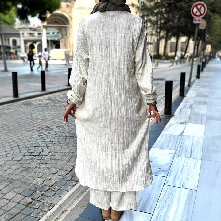 Damen lässiges Langarmkleid mit Rüschensaum und Struktur Drune