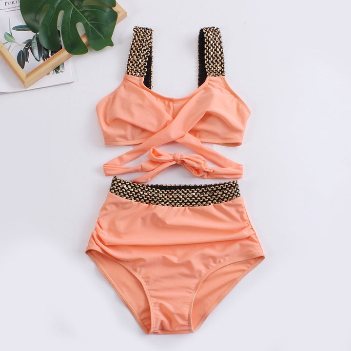 Damen Hochtailliertes Bikini-Set mit modischem Knoten-Design und eleganten Trägern Drune